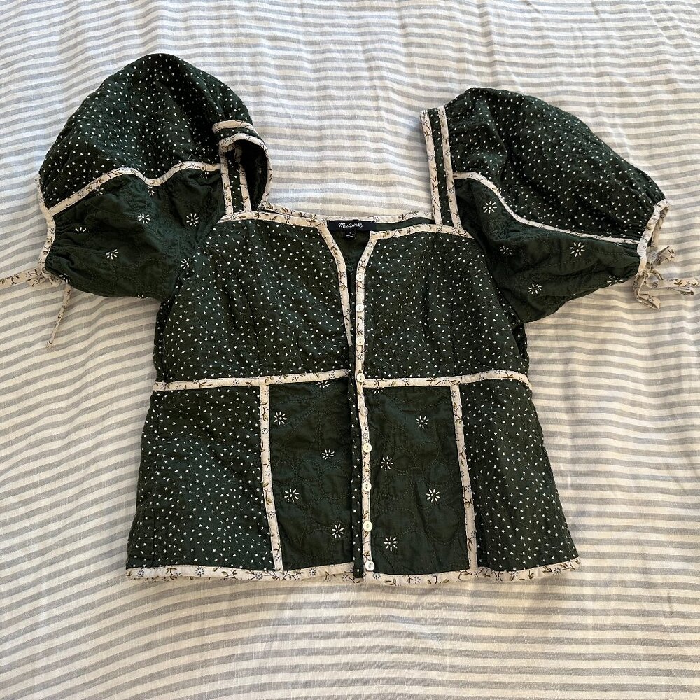 Madewell Patchwork Puff-Sleeve Top (size 8)
